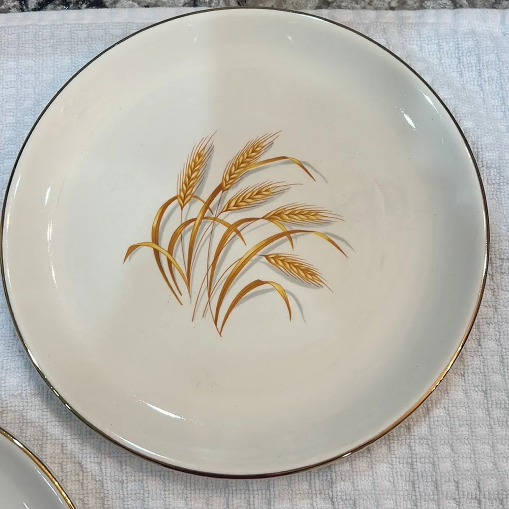 Three Vintage Homer Laughlin Golden Wheat 9.25 inch Plates